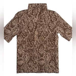 Snakeskin Turtleneck Stretchy Fitted brown/tan short sleeve shirt